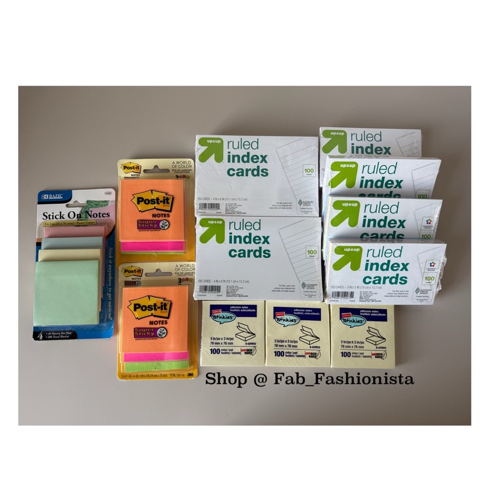 Post-it Notes & Up&Up Ruled Index Cards Set - Yellow, Pink, Green